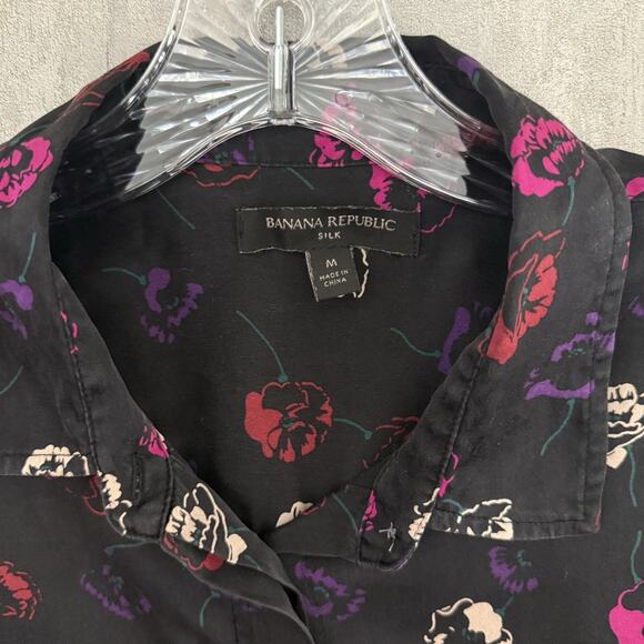BANANA REPUBLIC Silk Blend Blouse Women’s Medium Floral Washable Long Sleeve - Picture 8 of 11